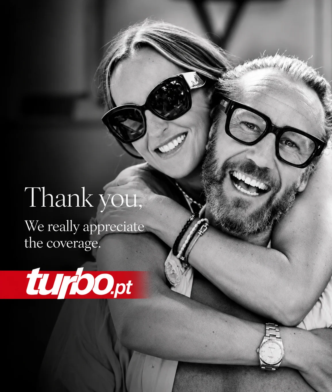 Thank-you image for Turbo.pt press coverage featuring Sarah and Alexander